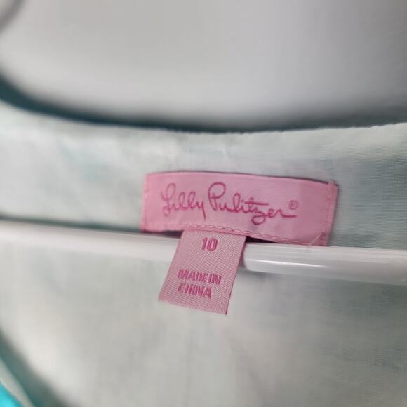 Lilly Pulitzer Teal White Embroidered Cotton Dress Size 10 Summer Resort - Picture 2 of 11
